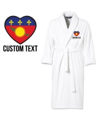 Guadeloupe (France) Flag Heart Shape Embroidery Logo with Custom Text Embroidered Bathrobes